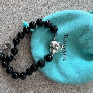 Tiffany & Co. Black Bead Bracelet with Silver Charm